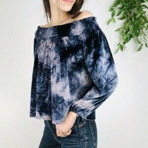 AEO Blue Velvet Tie Dye Off the Shoulder Top EUC